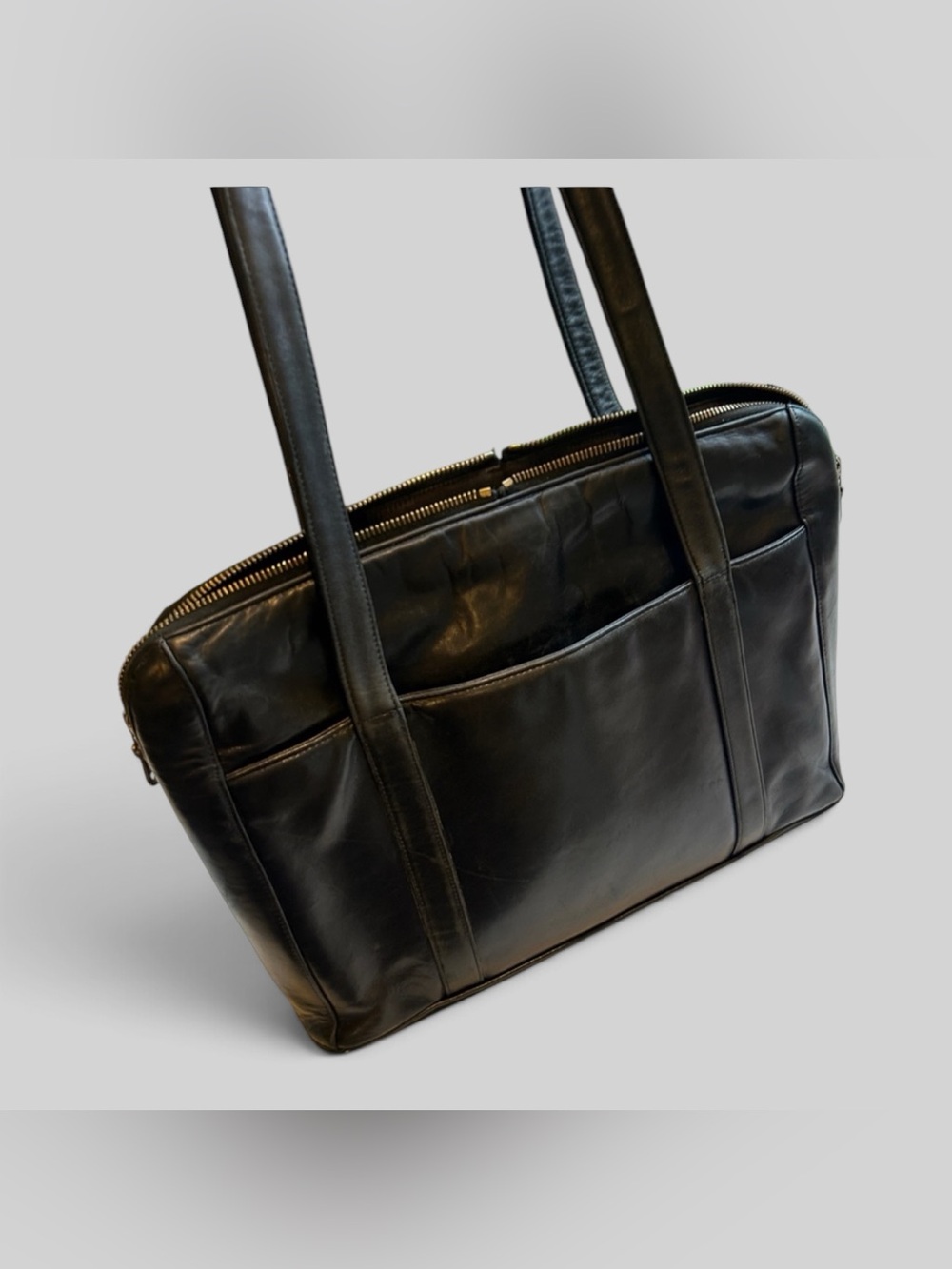 Johnny Farah Classic Black Leather travel shoulder bag organizing collegiate